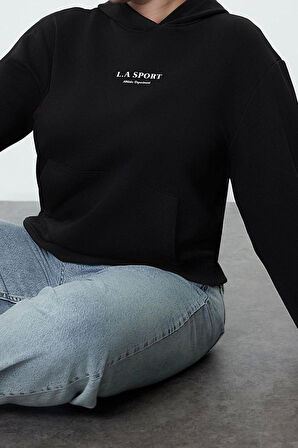 Büyük Beden Tarz Regular Kapüşonlu Düşük Kol Regular Fit Sweatshirt