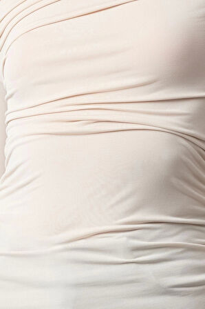 Stil Kadın Büzgü Drape Detaylı Fitted Vücuda Oturan Kollu Esnek Bluz Regular Örme Slim Kalıp