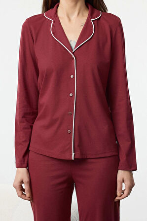 Tarz Rahat Uzun Kollu Boru Paça Biyeli Örme Pijama Takımı