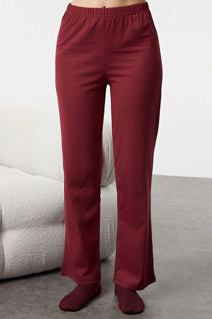 Tarz Rahat Uzun Kollu Boru Paça Biyeli Örme Pijama Takımı