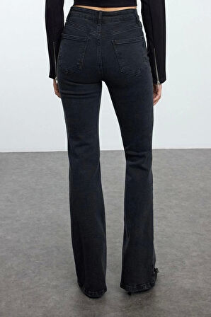 Stil Kadın Moda Denim Kot Pantolon Uzun İspanyol Paça Yüksek Bel Jeans