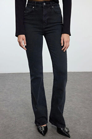 Stil Kadın Moda Denim Kot Pantolon Uzun İspanyol Paça Yüksek Bel Jeans