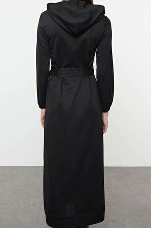 Moda Stil Oversize Kapüşonlu Maxi Boy Tesettür Normal Kalıp Örme Elbise