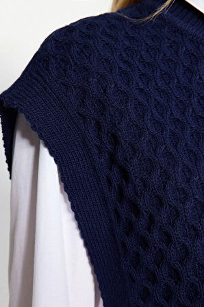 Moda Düz Dik Yaka Casual Günlük Kuşaklı Pirinç Örgü Süveter-Pantolon Triko Alt-Üst Takım