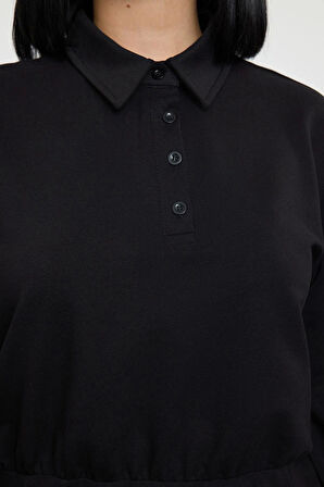 Moda Stil Slim Polo Yaka Mini Boy Büyük Beden Düz Örme Elbise