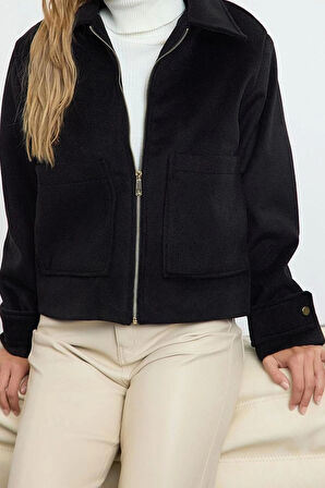 Tasarım Düz Astarlı Yaka Standart Oversize Gömlek Kadın Oversize Kaşe İnce Ceket Mont