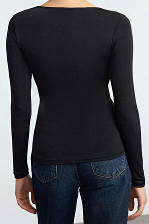 Stil Kadın Büzgü Drape Detaylı Fitted Vücuda Oturan Kollu Esnek Bluz Crop Örme Slim Kalıp