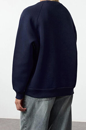 Bisiklet Yaka Reglan Kol Rahat Kalıp Reglan Kol Slogan ve Fiyonk Baskılı Örme Sweatshirt
