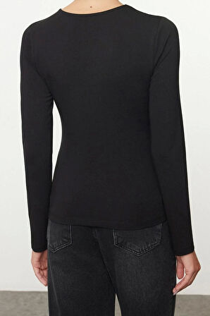 Stil Kadın Yıldız Taş Baskılı Fitted Vücuda Oturan Bluz Regular Örme Slim Kalıp