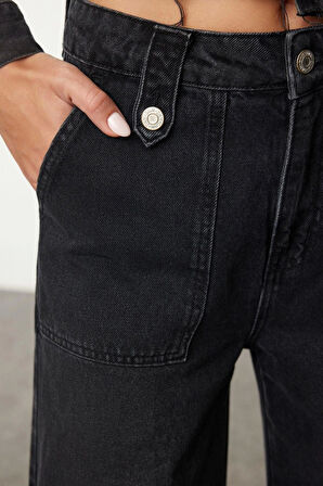 Stil Kadın Moda Denim Kot Pantolon Uzun Geniş Paça Yüksek Bel Cep Detaylı Jeans