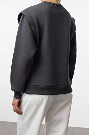 Tarz Regular Bisiklet Yaka Düşük Kol Regular Geniş Kalıp Kalın İçi Polarlı Örme Sweatshirt