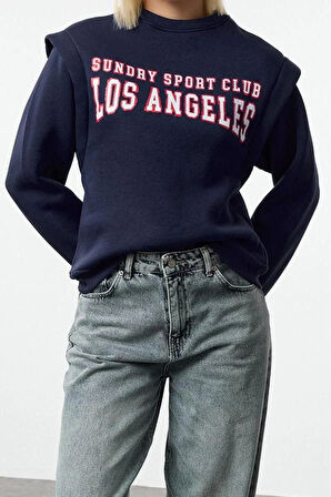Tarz Regular Bisiklet Yaka Düşük Kol Regular Geniş Kalıp Kalın İçi Polarlı Örme Sweatshirt