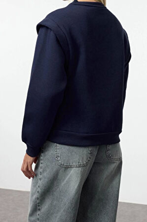Tarz Regular Bisiklet Yaka Düşük Kol Regular Geniş Kalıp Kalın İçi Polarlı Örme Sweatshirt
