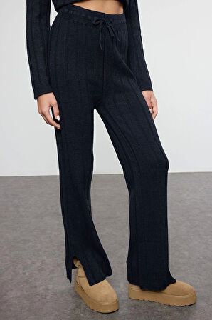 Tarz Kadın Modern Moda Normal Bel Boru Paça Bisiklet Yaka Crop Kazak-Pantolon Triko Alt-Üst Takım