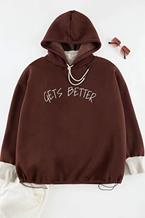 Büyük Beden Tarz Relaxed Kapüşonlu Düşük Kol Regular Örme Sweatshirt