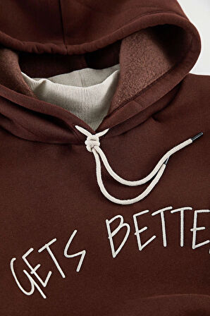 Büyük Beden Tarz Relaxed Kapüşonlu Düşük Kol Regular Örme Sweatshirt