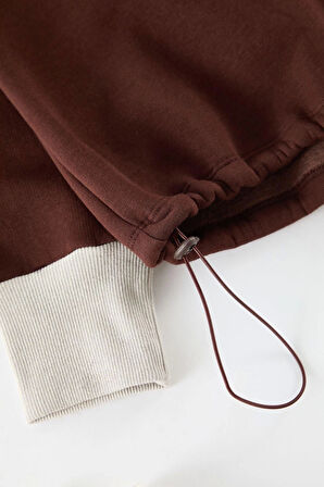 Büyük Beden Tarz Relaxed Kapüşonlu Düşük Kol Regular Örme Sweatshirt