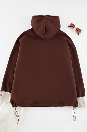 Büyük Beden Tarz Relaxed Kapüşonlu Düşük Kol Regular Örme Sweatshirt