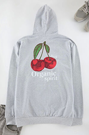 Unisex Oversize Kapüşonlu Standart Gri Geniş Kesim Uzun Kol Sıcak Tutan Baskılı Sweatshirt