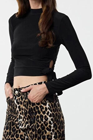 Stil Kadın Bağlama Detaylı Fitted Vücuda Oturan Esnek Bluz Regular Örme Slim Kalıp