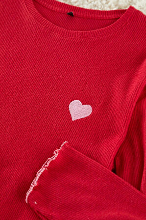 Tarz Rahat Büyük Beden Uzun Kollu Boru Paça Fitilli Baskılı Örme Pijama Takımı