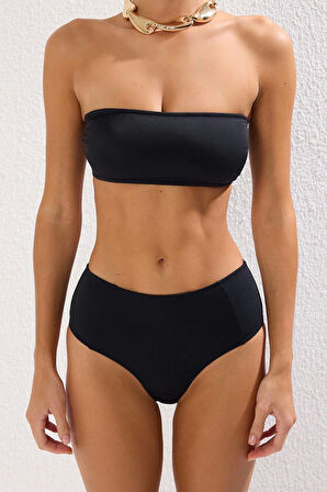 Moda Leopar Atma Kap Straplez Yüksek Bel Hipster Yeşil Straplez Yüksek Bel Hipster Bikini Takımı