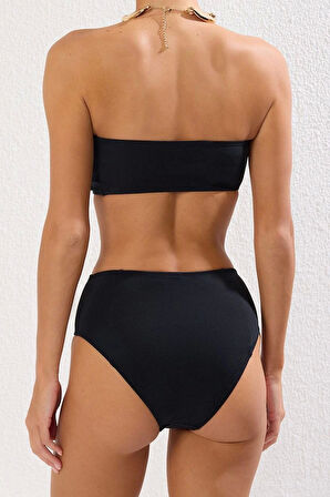 Moda Leopar Atma Kap Straplez Yüksek Bel Hipster Yeşil Straplez Yüksek Bel Hipster Bikini Takımı