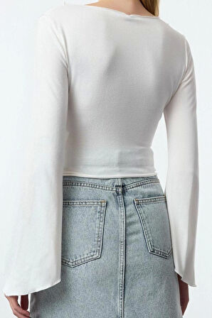 Stil Kadın Anvelop Triko Görünümlü Normal Kalıp Bluz Regular Örme Regular Kalıp İspanyol Kol