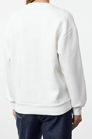 Relaxed Bisiklet Yaka Düşük Kol Kalın İçi Polarlı Western Baskılı Normal Kesim Örme Sweatshirt