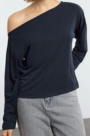 Stil Kadın %100 Modal Kumaş Rahat Kesim Bluz Regular Örme Relaxed Kalıp Tek Kol