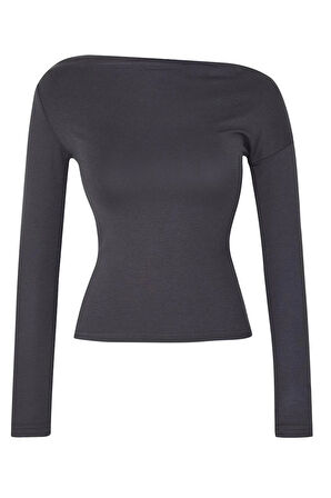 Stil Kadın Düz Yumuşak Kumaşlı Fitted Vücuda Oturan Bluz Regular Örme Slim Kalıp Düşük Kol