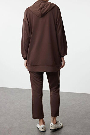 Tarz Kadın Modern Moda Normal Bel Boru Paça Kapüşonlu Hırkalı Örme Alt Üst Takım