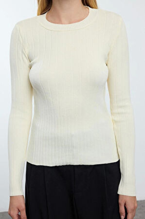 Stil Modern Kadın Regular Standart Kol Bisiklet Yaka Basic Triko Kazak