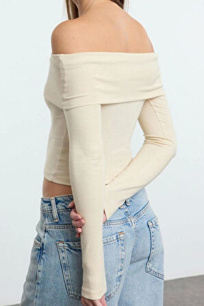 Stil Kadın Kısa Esnek Bluz Crop Örme Slim Kalıp