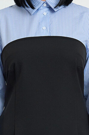 Moda Stil Fitted Gömlek Yaka Mini Boy Büyük Beden -Beyaz Bodycone Straplez Finike Gömlek Elbise