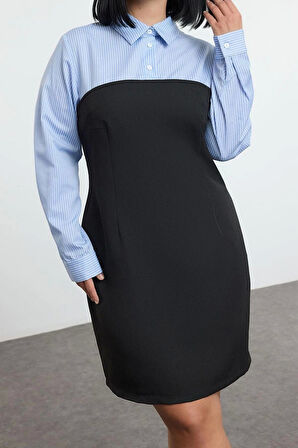 Moda Stil Fitted Gömlek Yaka Mini Boy Büyük Beden -Beyaz Bodycone Straplez Finike Gömlek Elbise