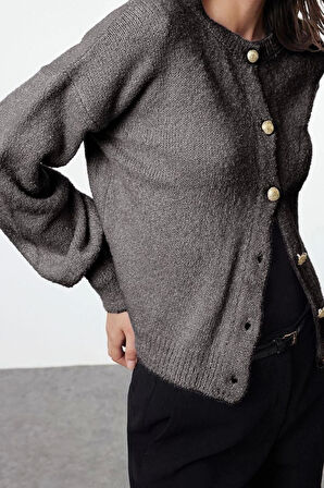 Stil Modern Kadın Regular Standart Kol Bisiklet Yaka Buklet Triko Hırka