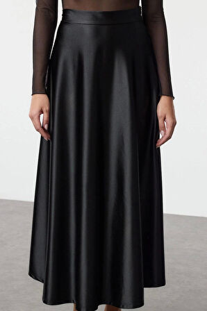 Modern Tarz Astarsız Örme Midi Boy A Line Çan Kesim Midi Etek