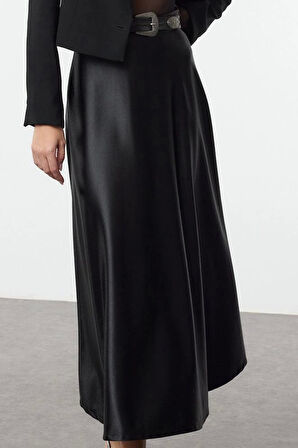 Modern Tarz Astarsız Örme Midi Boy A Line Çan Kesim Midi Etek