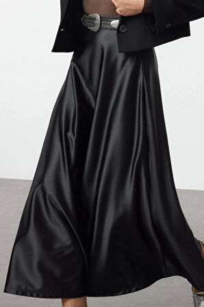 Modern Tarz Astarsız Örme Midi Boy A Line Çan Kesim Midi Etek