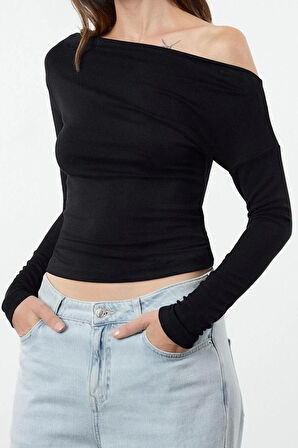 Stil Kadın Düz Yumuşak Kumaşlı Fitted Vücuda Oturan Bluz Regular Örme Slim Kalıp Düşük Kol