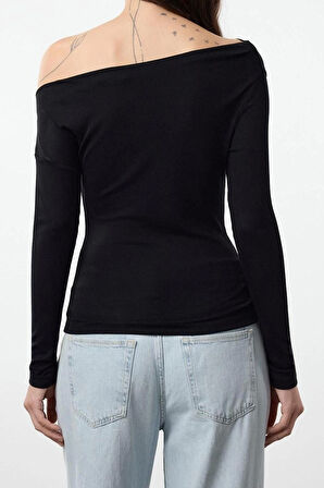 Stil Kadın Düz Yumuşak Kumaşlı Fitted Vücuda Oturan Bluz Regular Örme Slim Kalıp Düşük Kol