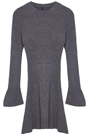 Moda Stil Regular Bisiklet Yaka Mini Boy Triko A-Line Formda Elbise