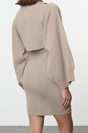 Moda Stil Slim Bisiklet Yaka Mini Boy Triko Bolero-Elbise Takım