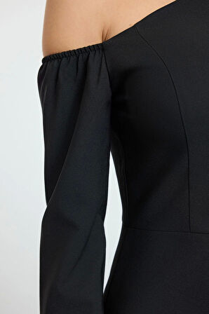 Moda Stil Regular Asimetrik Yaka Mini Boy Dokuma Elbise