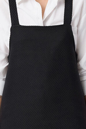 Moda Stil Regular Kare Yaka Mini Boy Balıksırtı Jile Dokuma Elbise
