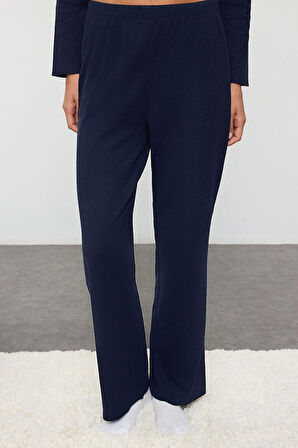 Tarz Rahat Uzun Kollu Boru Paça Kurdele Fiyonklu Waffle Kumaş Örme Pijama Takımı