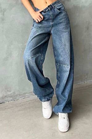 Stil Kadın Moda Denim Kot Pantolon Uzun Geniş Paça Mavi Yüksek Bel Jeans