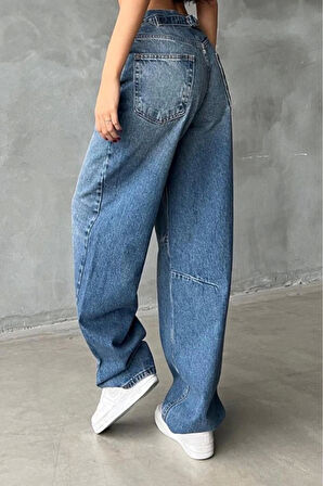Stil Kadın Moda Denim Kot Pantolon Uzun Geniş Paça Mavi Yüksek Bel Jeans