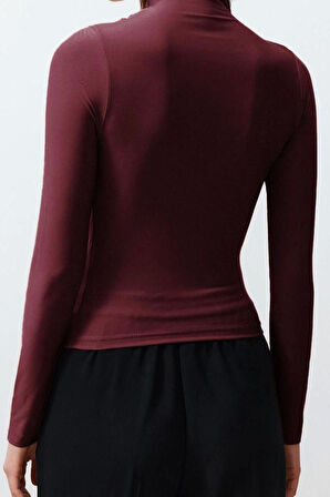 Stil Kadın Büzgülü Kare Yaka Vücuda Oturan Esnek Bluz Crop Örme Slim Kalıp